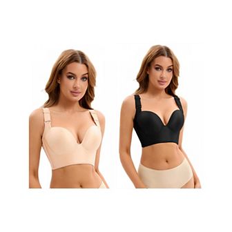 2 Packs Women's Push Up Wirefree Convertible Bras 6 Hooks Underwear