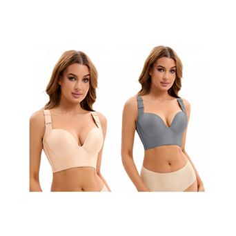 2 Packs Women's Push Up Wirefree Convertible Bras 6 Hooks Underwear