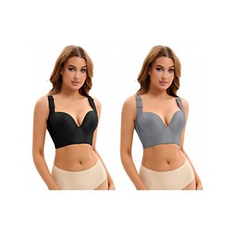 2 Packs Women's Push Up Wirefree Convertible Bras 6 Hooks Underwear