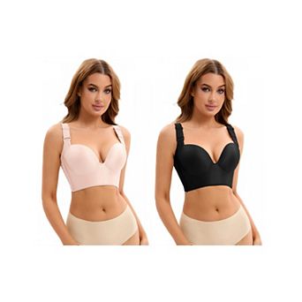 2 Packs Women's Push Up Wirefree Convertible Bras 6 Hooks Underwear