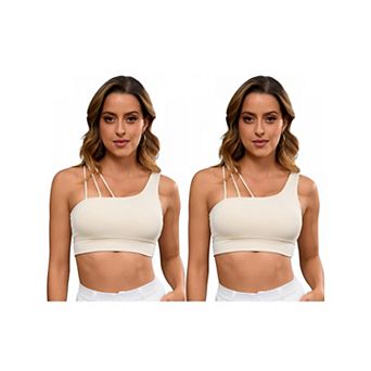 2 Packs Women's Three Spaghetti Thin Straps Asymmetrical Sports Bra Workout Fitness Tank Top