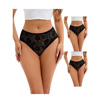 3 Packs Breathable Underwear for Women's Lace Mid-Waisted Briefs
