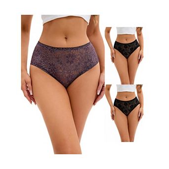3 Packs Breathable Underwear for Women's Lace Mid-Waisted Briefs