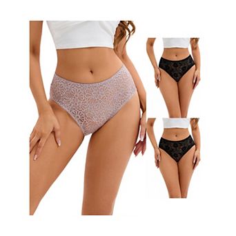 3 Packs Breathable Underwear for Women's Lace Mid-Waisted Briefs