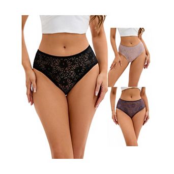 3 Packs Breathable Underwear for Women's Lace Mid-Waisted Briefs