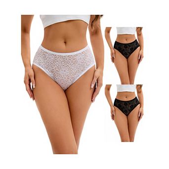 3 Packs Breathable Underwear for Women's Lace Mid-Waisted Briefs