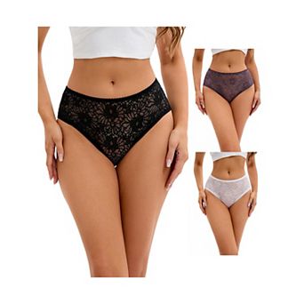 3 Packs Breathable Underwear for Women's Lace Mid-Waisted Briefs