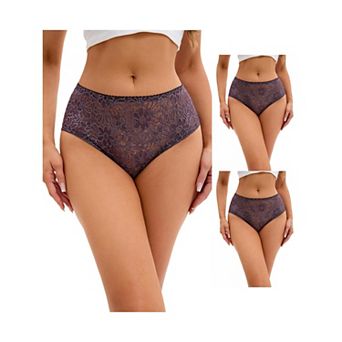 3 Packs Breathable Underwear for Women's Lace Mid-Waisted Briefs