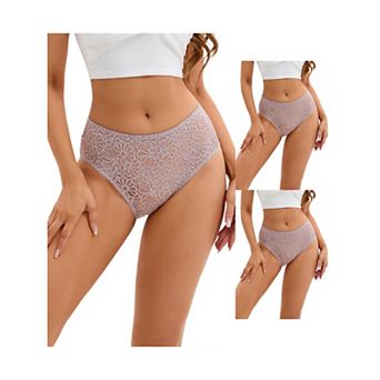 3 Packs Breathable Underwear for Women's Lace Mid-Waisted Briefs