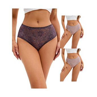 3 Packs Breathable Underwear for Women's Lace Mid-Waisted Briefs