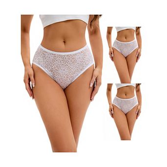 3 Packs Breathable Underwear for Women's Lace Mid-Waisted Briefs