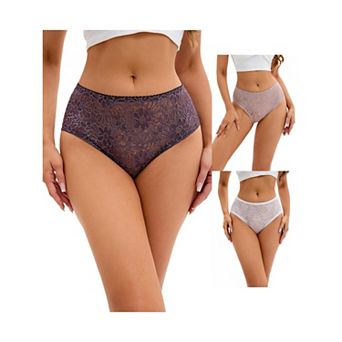 3 Packs Breathable Underwear for Women's Lace Mid-Waisted Briefs