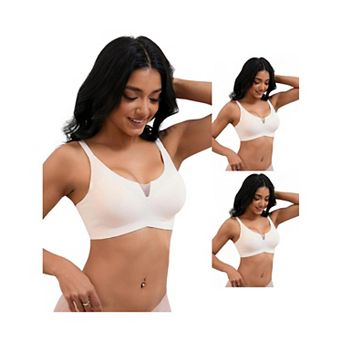 3 Packs Women's Push Up Mesh Wirefree Bras Adjustable Straps Padded Comfortable Bras