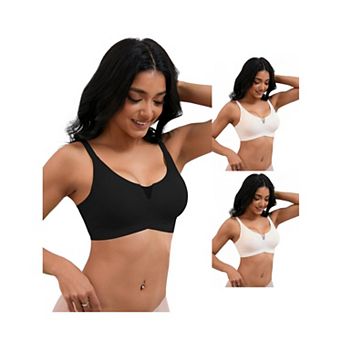 3 Packs Women's Push Up Mesh Wirefree Bras Adjustable Straps Padded Comfortable Bras