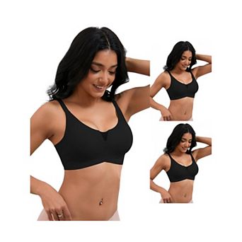 3 Packs Women's Push Up Mesh Wirefree Bras Adjustable Straps Padded Comfortable Bras