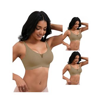 3 Packs Women's Push Up Mesh Wirefree Bras Adjustable Straps Padded Comfortable Bras