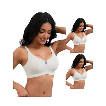 3 Packs Women's Push Up Mesh Wirefree Bras Adjustable Straps Padded Comfortable Bras