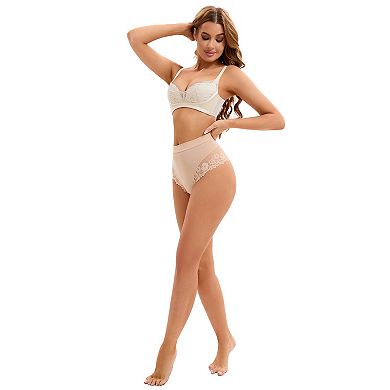 3 Packs Women's Lace Trim High-Waisted Underwear Thongs Briefs Tummy Control Underpants