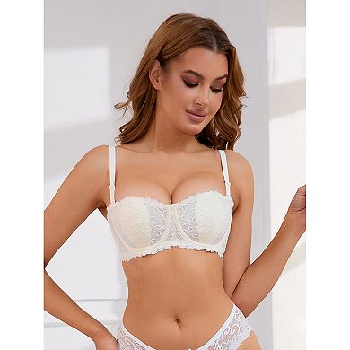 3 Packs Women's Lace Underwired Balconette Adjustable Straps Padded Tube Bras