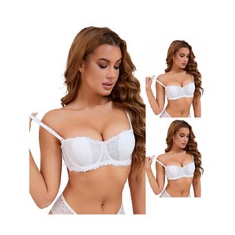 3 Packs Women's Lace Underwired Balconette Adjustable Straps Padded Tube Bras