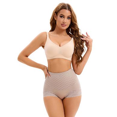 2 Packs Women's Lace Mesh Light Breathable Tummy Control Underwear Briefs High Waist Control Panties