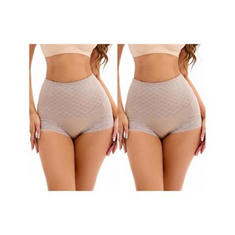 2 Packs Women's Lace Mesh Light Breathable Tummy Control Underwear Briefs High Waist Control Panties