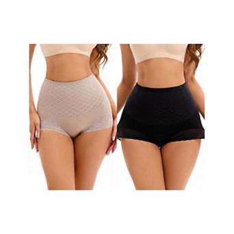 2 Packs Women's Lace Mesh Light Breathable Tummy Control Underwear Briefs High Waist Control Panties