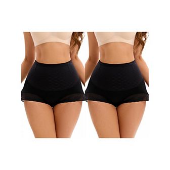 2 Packs Women's Lace Mesh Light Breathable Tummy Control Underwear Briefs High Waist Control Panties
