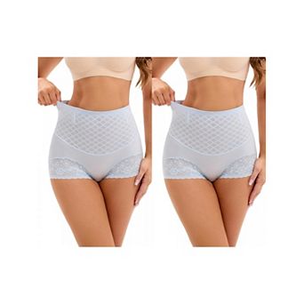 2 Packs Women's Lace Mesh Light Breathable Tummy Control Underwear Briefs High Waist Control Panties