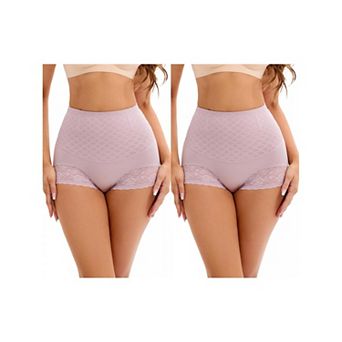 2 Packs Women's Lace Mesh Light Breathable Tummy Control Underwear Briefs High Waist Control Panties