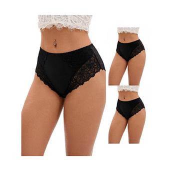 3 Packs Women's Lace Mid-Waisted Underwear Comfortable Briefss