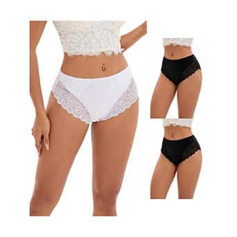 3 Packs Women's Lace Mid-Waisted Underwear Comfortable Briefss
