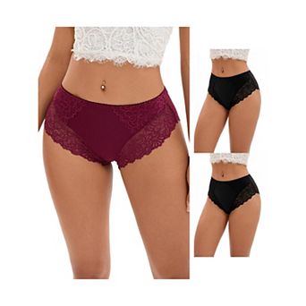 3 Packs Women's Lace Mid-Waisted Underwear Comfortable Briefss