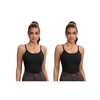 2 Packs Women's Tummy Control Ice Silk Shapewear Camisole Body Shaper Cami Vest with Built in Bra