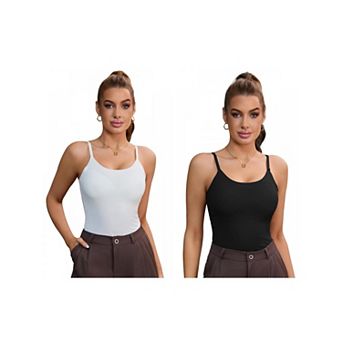 2 Packs Women's Tummy Control Ice Silk Shapewear Camisole Body Shaper Cami Vest with Built in Bra