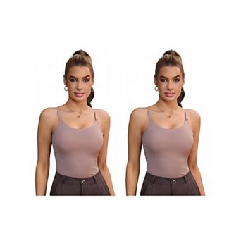 2 Packs Women's Tummy Control Ice Silk Shapewear Camisole Body Shaper Cami Vest with Built in Bra