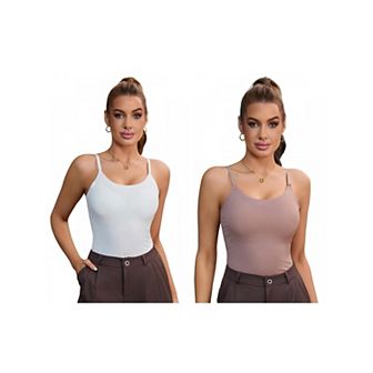 2 Packs Women's Tummy Control Ice Silk Shapewear Camisole Body Shaper Cami Vest with Built in Bra