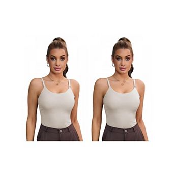 2 Packs Women's Tummy Control Ice Silk Shapewear Camisole Body Shaper Cami Vest with Built in Bra