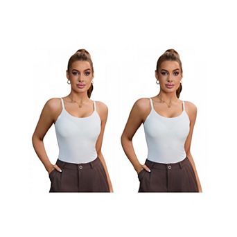 2 Packs Women's Tummy Control Ice Silk Shapewear Camisole Body Shaper Cami Vest with Built in Bra