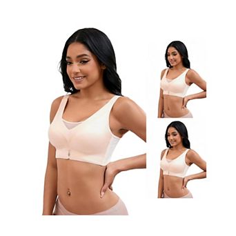 3 Packs Women's V-Neck Mesh Minimizers Bras Wirefree Adjustable Straps U Back Lingeries
