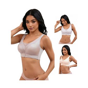 3 Packs Women's V-Neck Mesh Minimizers Bras Wirefree Adjustable Straps U Back Lingeries