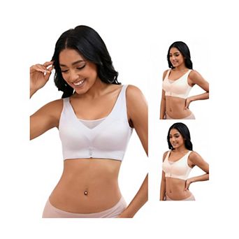 3 Packs Women's V-Neck Mesh Minimizers Bras Wirefree Adjustable Straps U Back Lingeries