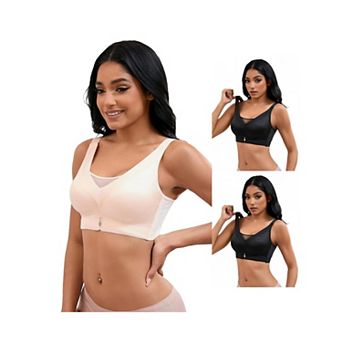 3 Packs Women's V-Neck Mesh Minimizers Bras Wirefree Adjustable Straps U Back Lingeries