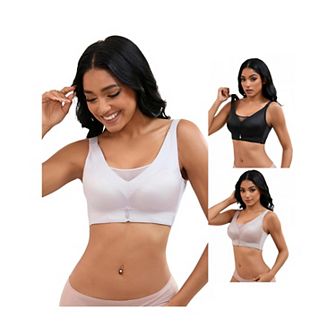 3 Packs Women's V-Neck Mesh Minimizers Bras Wirefree Adjustable Straps U Back Lingeries