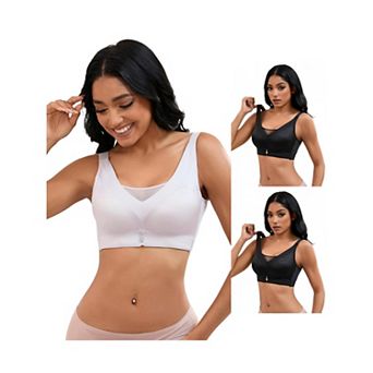 3 Packs Women's V-Neck Mesh Minimizers Bras Wirefree Adjustable Straps U Back Lingeries