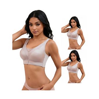 3 Packs Women's V-Neck Mesh Minimizers Bras Wirefree Adjustable Straps U Back Lingeries