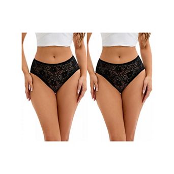 2 Packs Breathable Underwear for Women's Lace Mid-Waisted Briefs