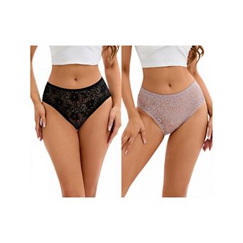 2 Packs Breathable Underwear for Women's Lace Mid-Waisted Briefs