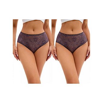 2 Packs Breathable Underwear for Women's Lace Mid-Waisted Briefs