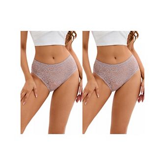 2 Packs Breathable Underwear for Women's Lace Mid-Waisted Briefs